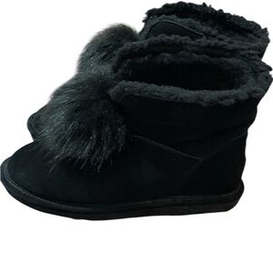BearPaw Libby Pom Pom  Suede Bootie Sheepskin Footbed Size 8